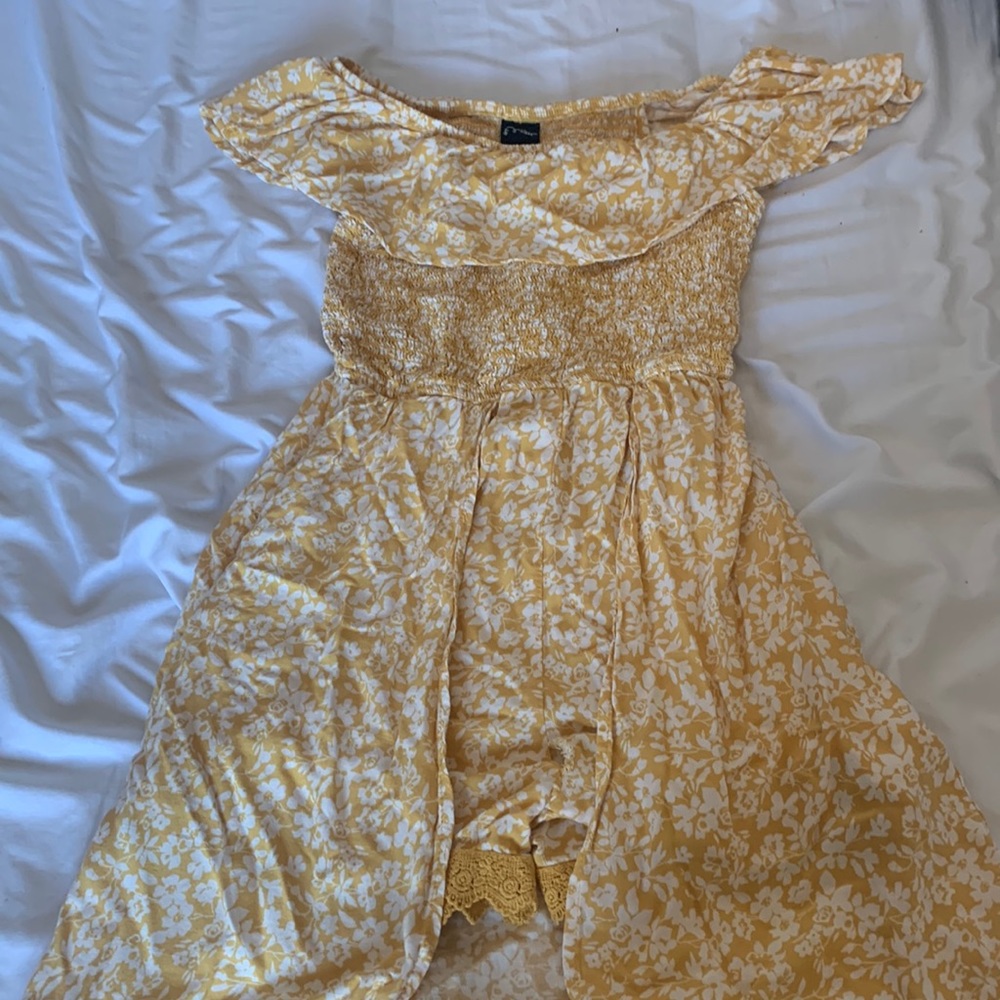 yellow and white floral printed dress with shorts